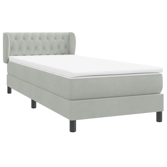 Pat box spring cu saltea, gri deschis, 80x210 cm, catifea WALTI