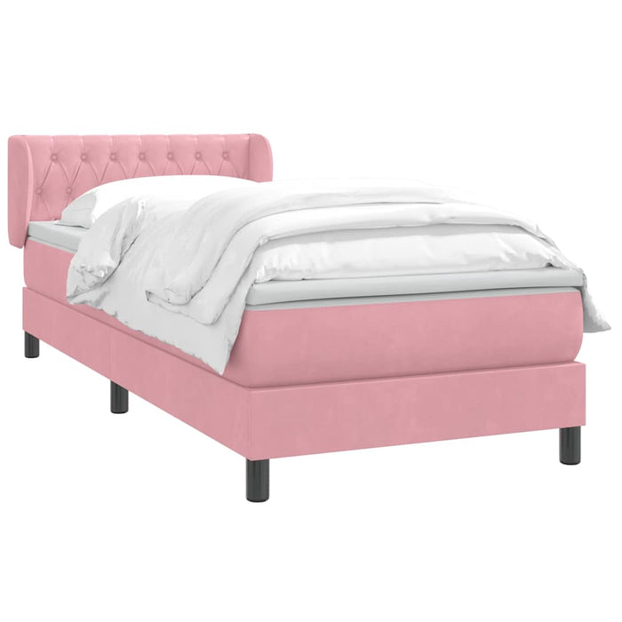 Pat box spring cu saltea, roz, 100x210 cm, catifea WALTI