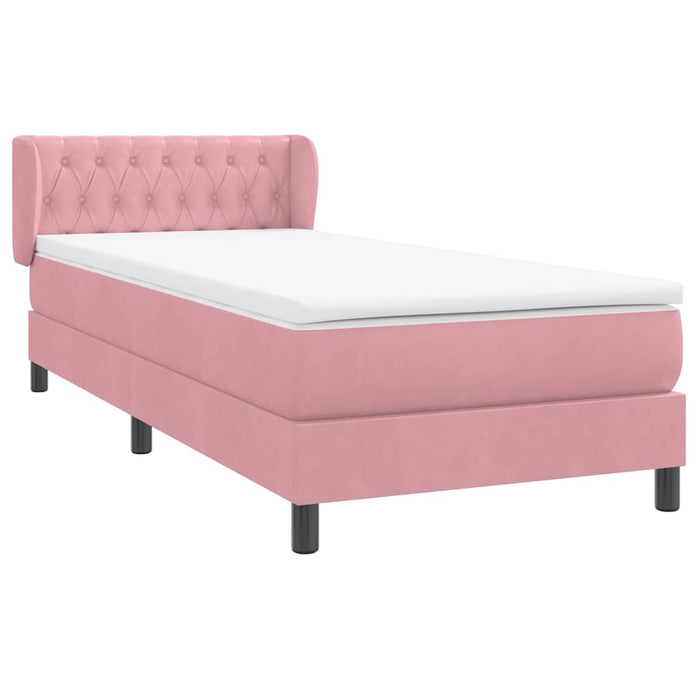 Pat box spring cu saltea, roz, 100x210 cm, catifea WALTI