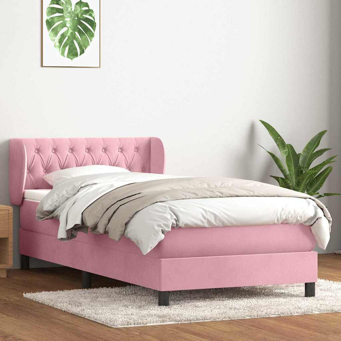Pat box spring cu saltea, roz, 100x210 cm, catifea WALTI