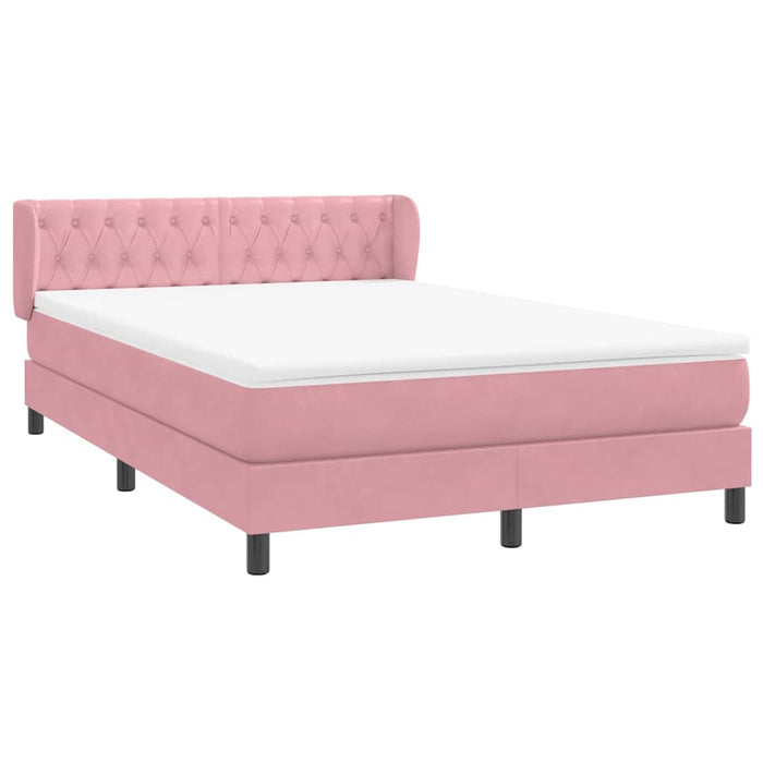 Pat box spring cu saltea, roz, 140x210 cm, catifea - WALTI WALTI