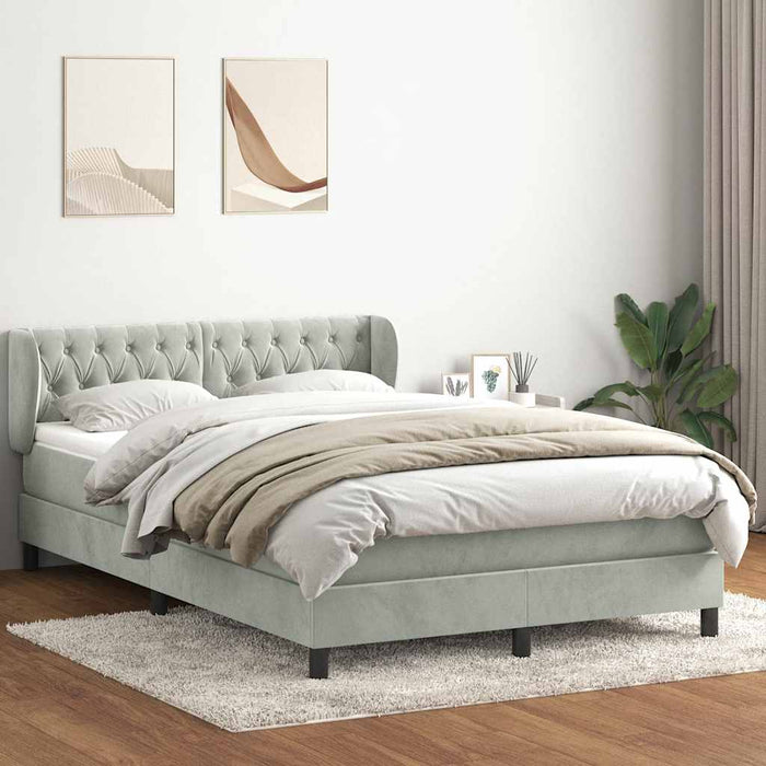 Pat box spring cu saltea, gri deschis, 160x210 cm, catifea WALTI