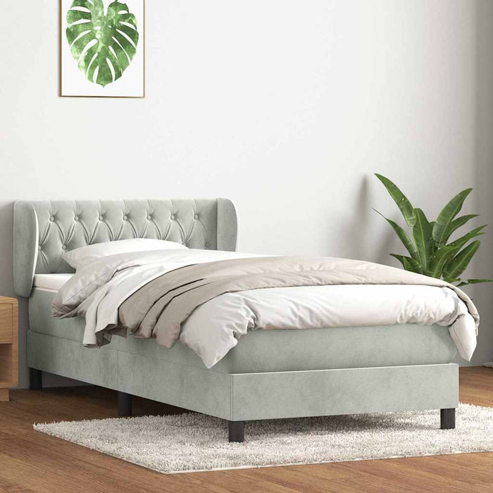 Pat box spring cu saltea, gri deschis, 80x220 cm, catifea WALTI