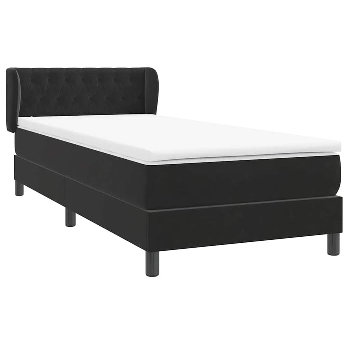 Pat box spring cu saltea, negru, 80x220 cm, catifea WALTI