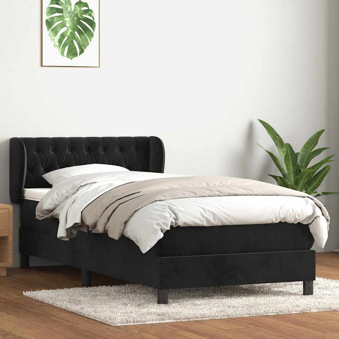 Pat box spring cu saltea, negru, 80x220 cm, catifea WALTI