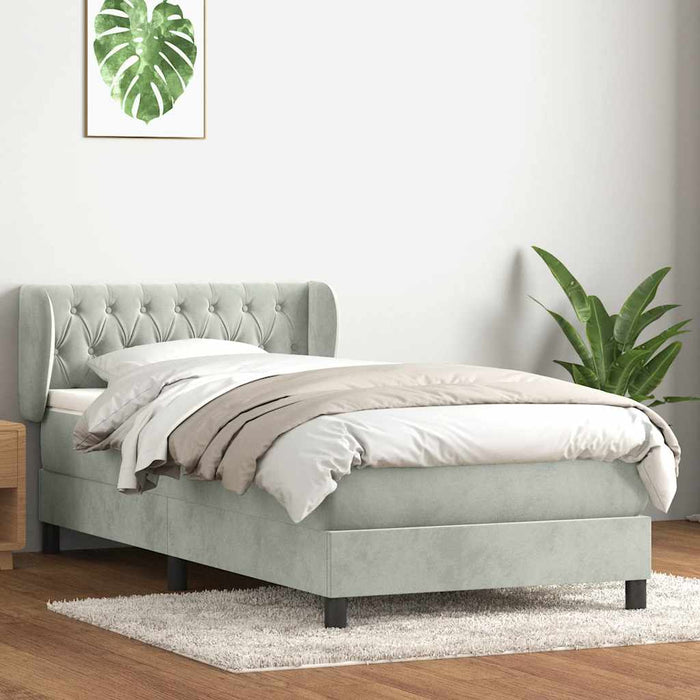 Pat box spring cu saltea, gri deschis, 90x220 cm, catifea - WALTI WALTI