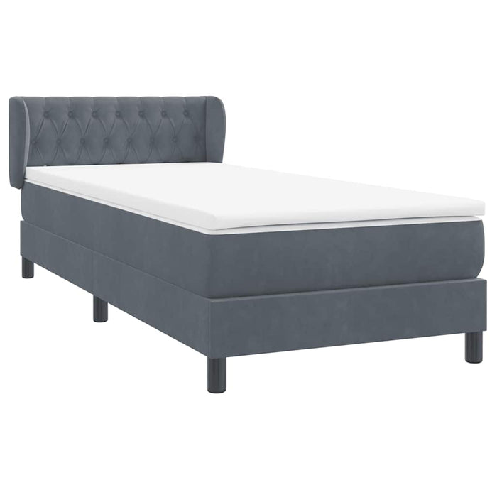 Pat box spring cu saltea, gri închis, 90x220 cm, catifea - WALTI WALTI