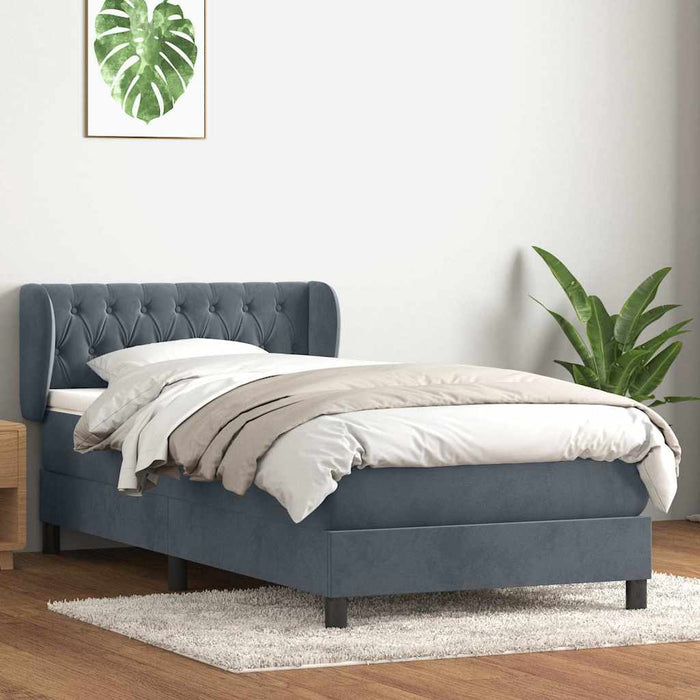 Pat box spring cu saltea, gri închis, 90x220 cm, catifea - WALTI WALTI