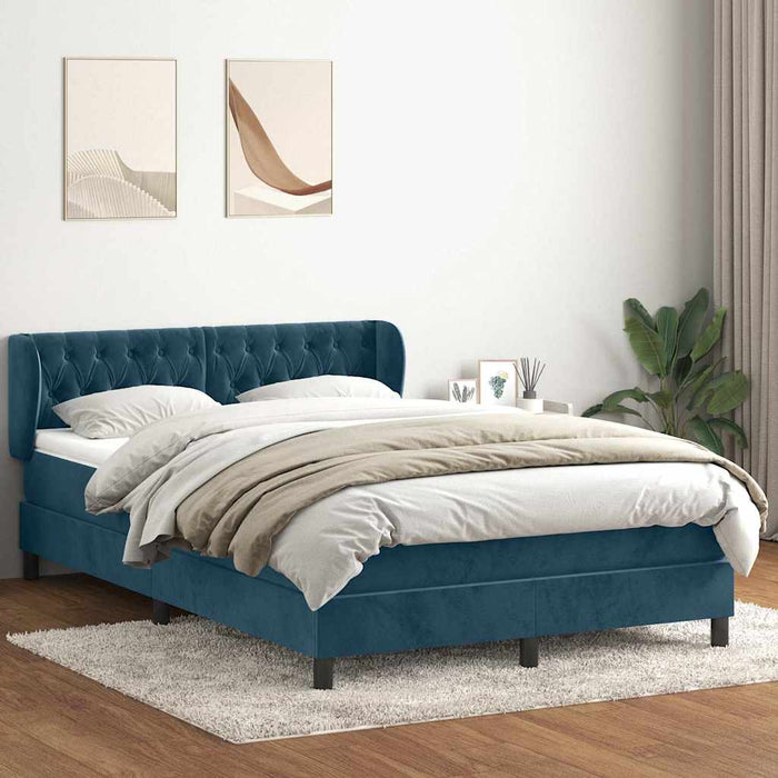 Pat box spring cu saltea, albastru închis, 160x220 cm, catifea WALTI