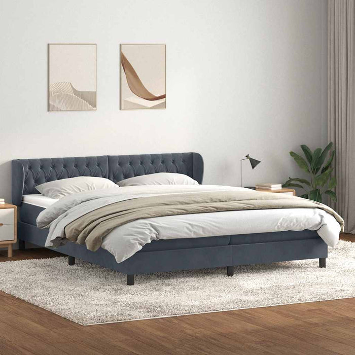 Pat cu arcuri cu saltele gri închis 180x220 cm catifea WALTI