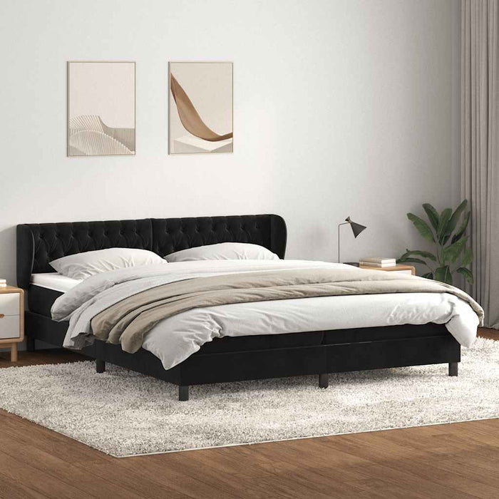 Pat cu arcuri cu saltele negru 200x220 cm catifea WALTI