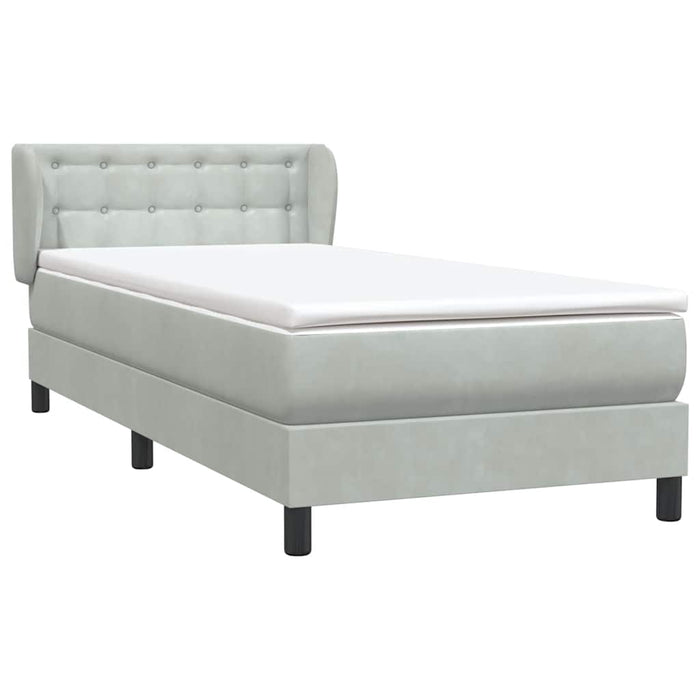 Pat box spring cu saltea, gri deschis, 80x210 cm, catifea - WALTI WALTI