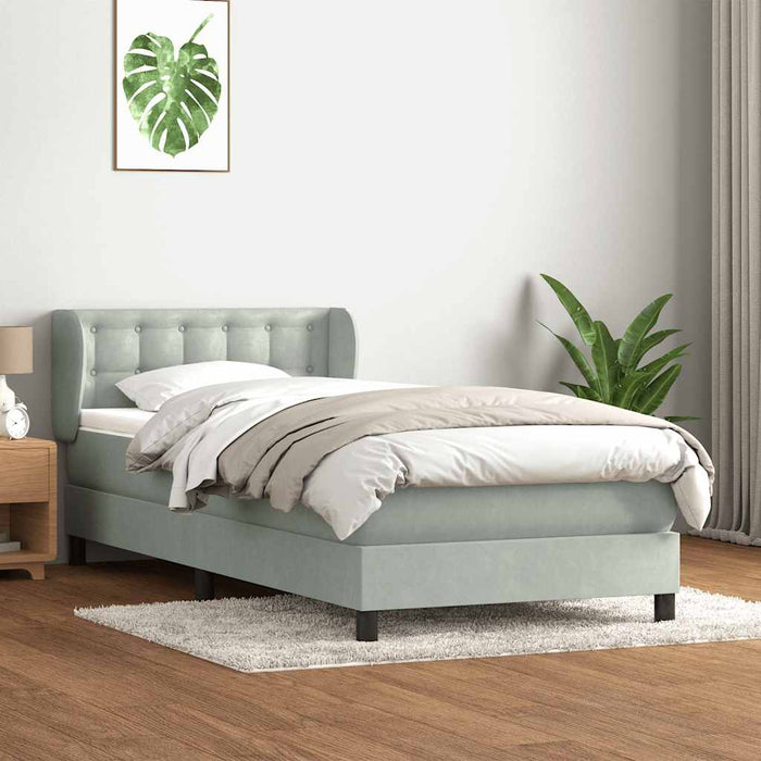 Pat box spring cu saltea, gri deschis, 80x210 cm, catifea - WALTI WALTI