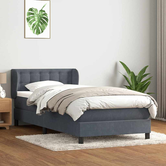 Pat box spring cu saltea, gri închis, 80x210 cm, catifea - WALTI WALTI