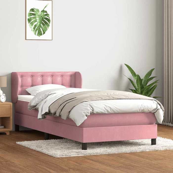 Pat box spring cu saltea, roz, 90x210 cm, catifea WALTI