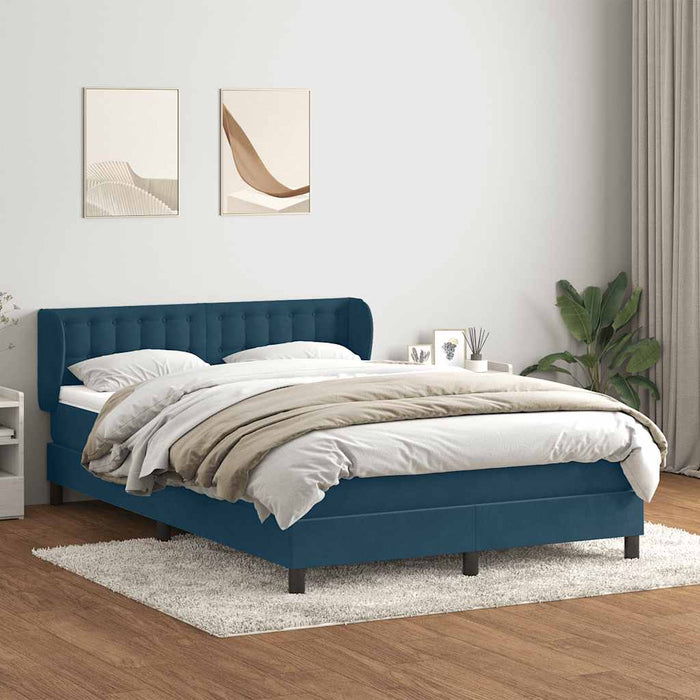 Pat box spring cu saltea, albastru închis, 160x210 cm, catifea WALTI