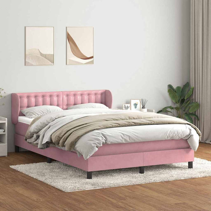 Pat box spring cu saltea, roz, 160x210 cm, catifea WALTI