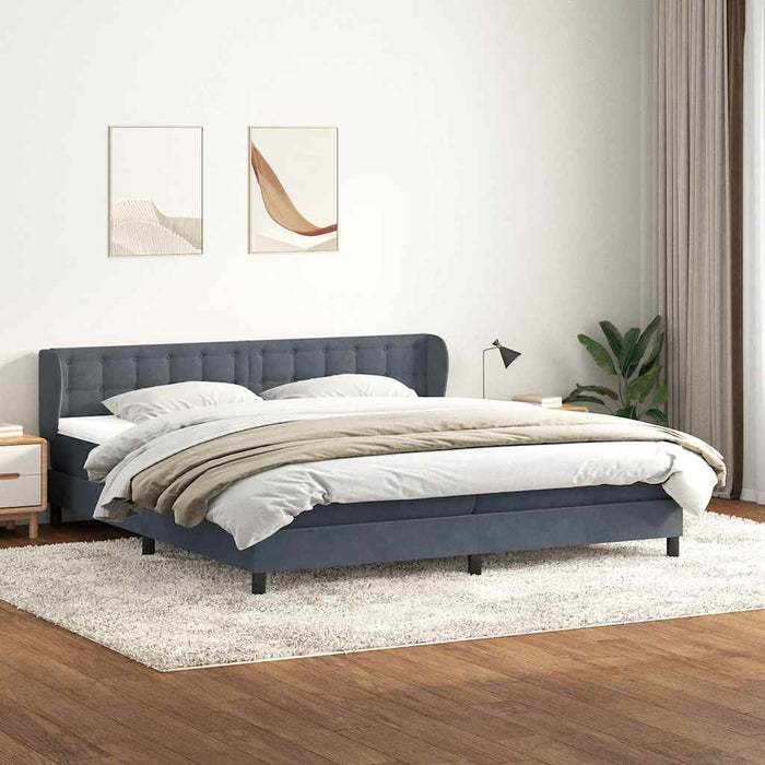 Pat cu arcuri cu saltele gri închis 200x210 cm catifea WALTI
