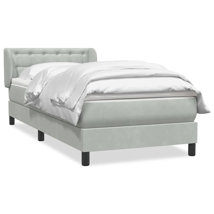 Pat box spring cu saltea, gri deschis, 80x220 cm, catifea WALTI