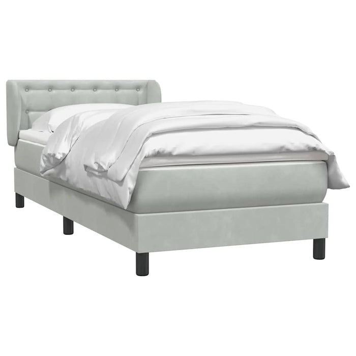 Pat box spring cu saltea, gri deschis, 80x220 cm, catifea WALTI
