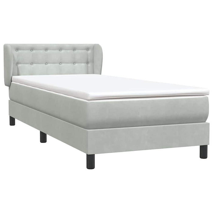 Pat box spring cu saltea, gri deschis, 80x220 cm, catifea WALTI