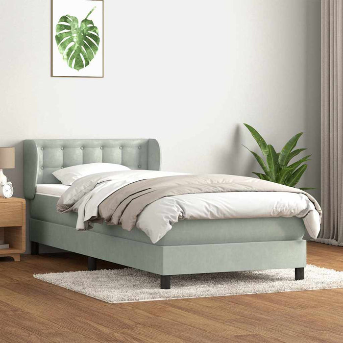 Pat box spring cu saltea, gri deschis, 80x220 cm, catifea WALTI