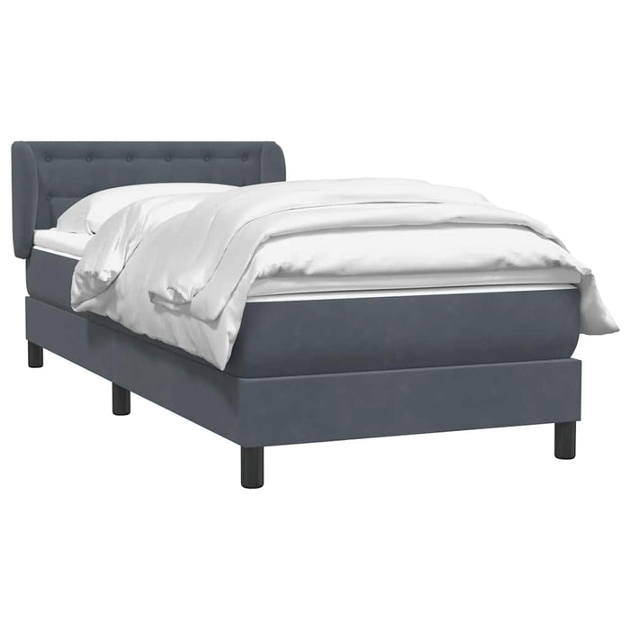 Pat box spring cu saltea, gri închis, 80x220 cm, catifea WALTI