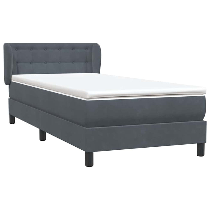 Pat box spring cu saltea, gri închis, 80x220 cm, catifea WALTI