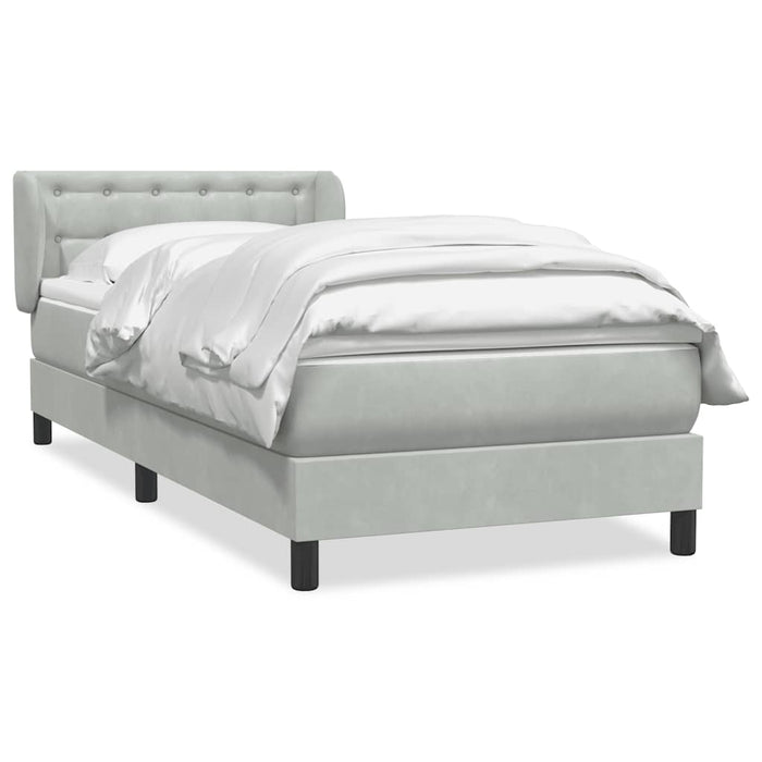 Pat box spring cu saltea, gri deschis, 90x220 cm, catifea - WALTI WALTI