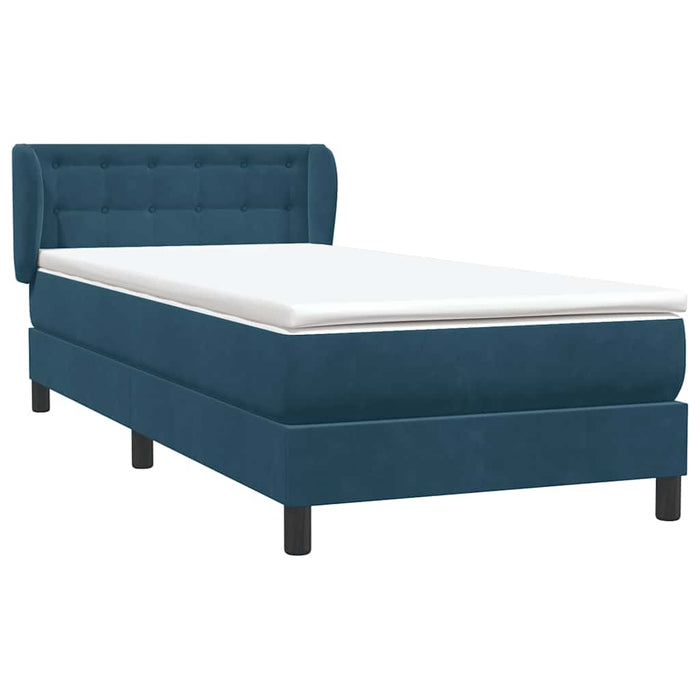 Pat box spring cu saltea, albastru închis, 100x220 cm, catifea WALTI