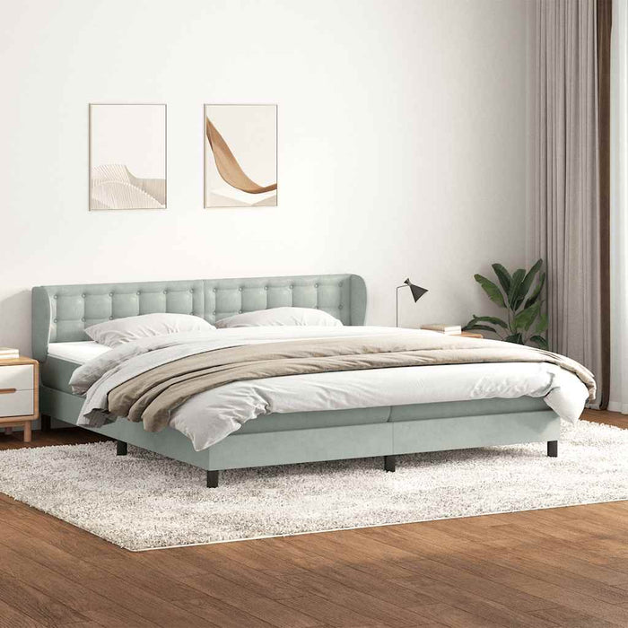 Pat cu arcuri cu saltele gri deschis 180x220 cm catifea WALTI