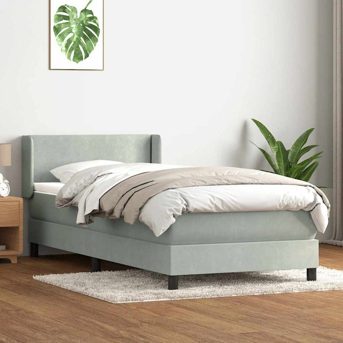Pat box spring cu saltea, gri deschis, 80x210 cm, catifea - WALTI WALTI