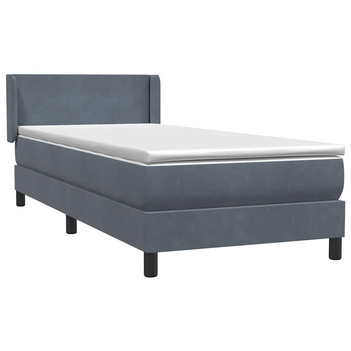 Pat box spring cu saltea, gri închis, 80x220 cm, catifea WALTI