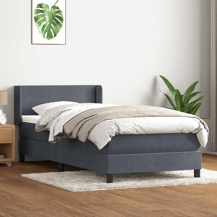 Pat box spring cu saltea, gri închis, 80x220 cm, catifea WALTI