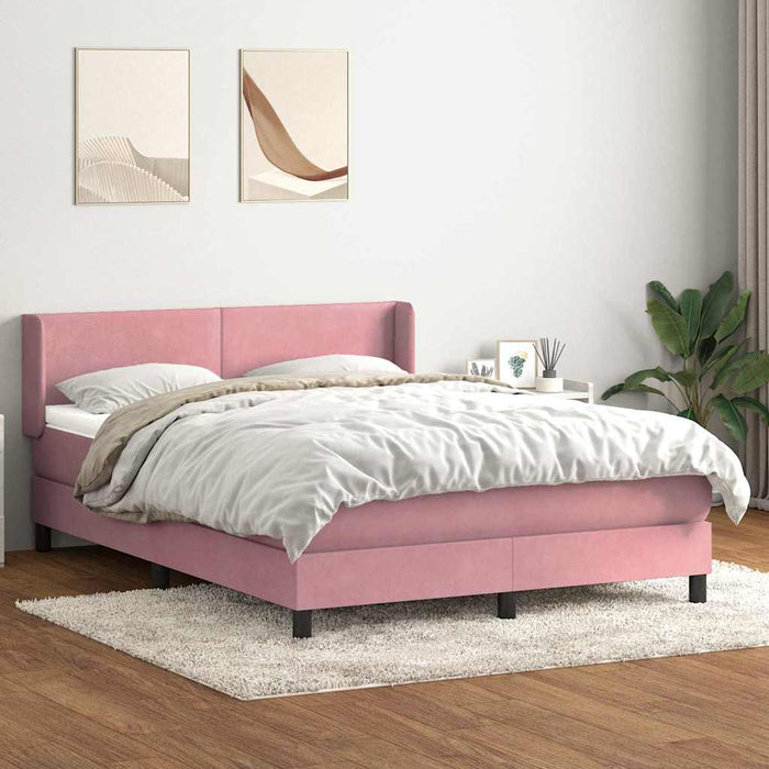 Pat box spring cu saltea, roz, 140x220 cm, catifea - WALTI WALTI