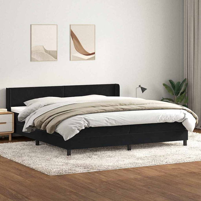 Pat box spring cu saltea, negru, 200x220 cm, catifea WALTI