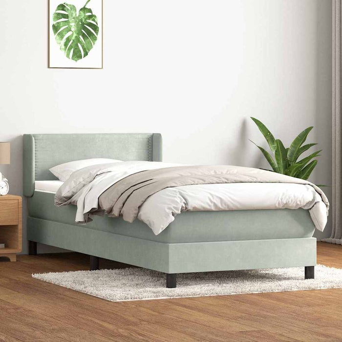 Pat box spring cu saltea, gri deschis, 80x210 cm, catifea - WALTI WALTI