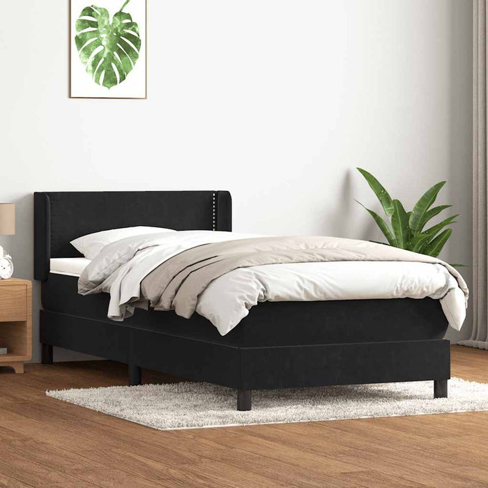 Pat box spring cu saltea, negru, 80x210 cm, catifea WALTI
