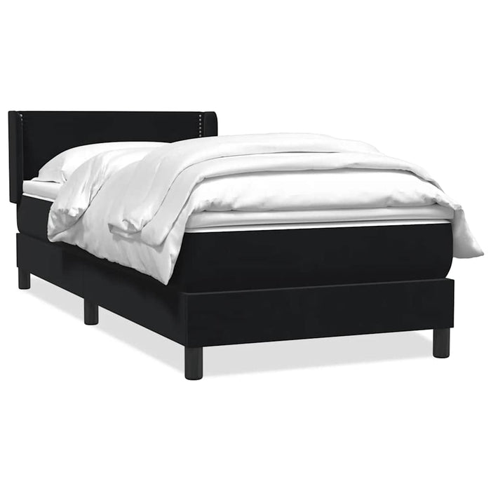 Pat box spring cu saltea, negru, 90x210 cm, catifea WALTI