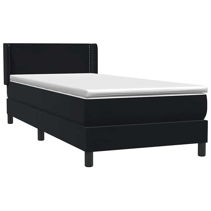 Pat box spring cu saltea, negru, 90x210 cm, catifea WALTI