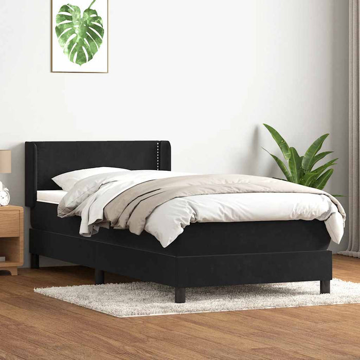 Pat box spring cu saltea, negru, 90x210 cm, catifea WALTI