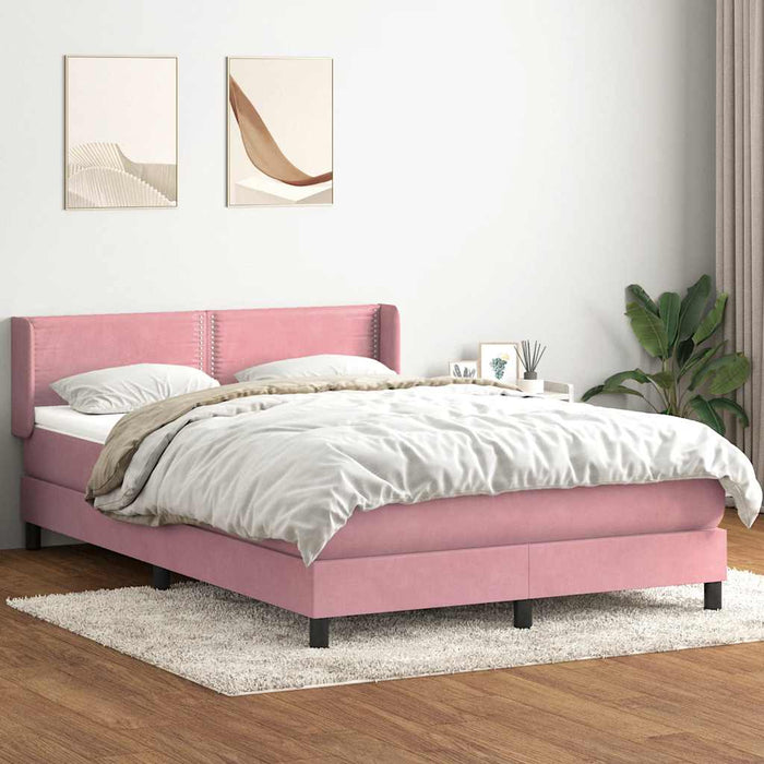 Pat box spring cu saltea, roz, 160x210 cm, catifea WALTI