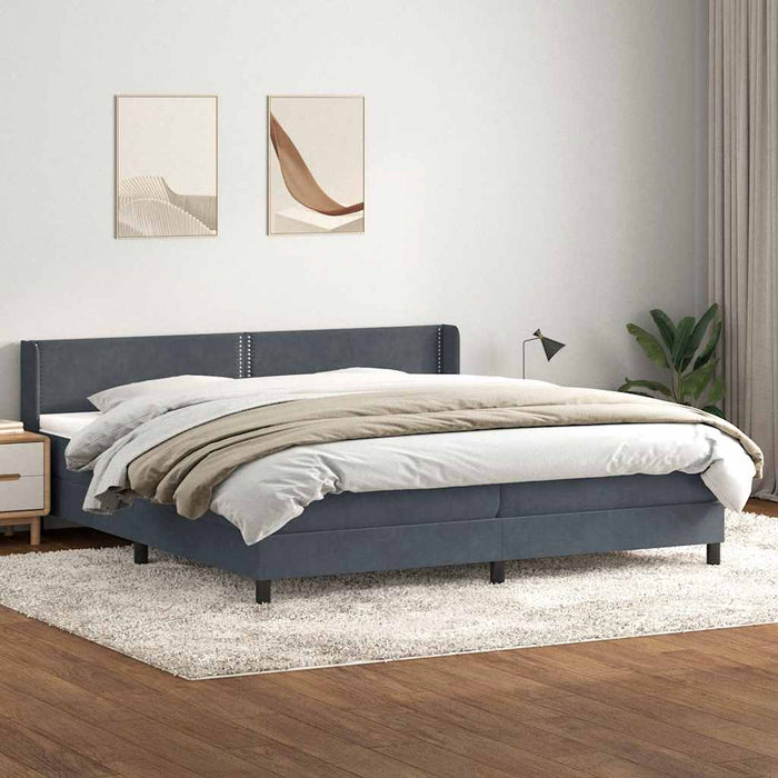 Pat box spring cu saltea, gri închis, 200x210 cm, catifea WALTI