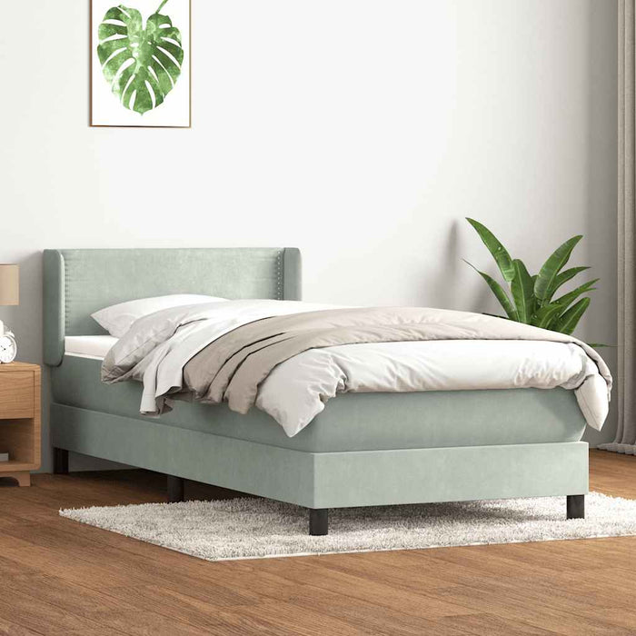 Pat box spring cu saltea, gri deschis, 80x220 cm, catifea - WALTI WALTI