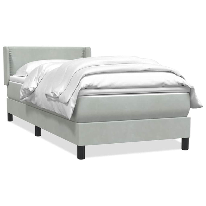 Pat box spring cu saltea, gri deschis, 90x220 cm, catifea - WALTI WALTI