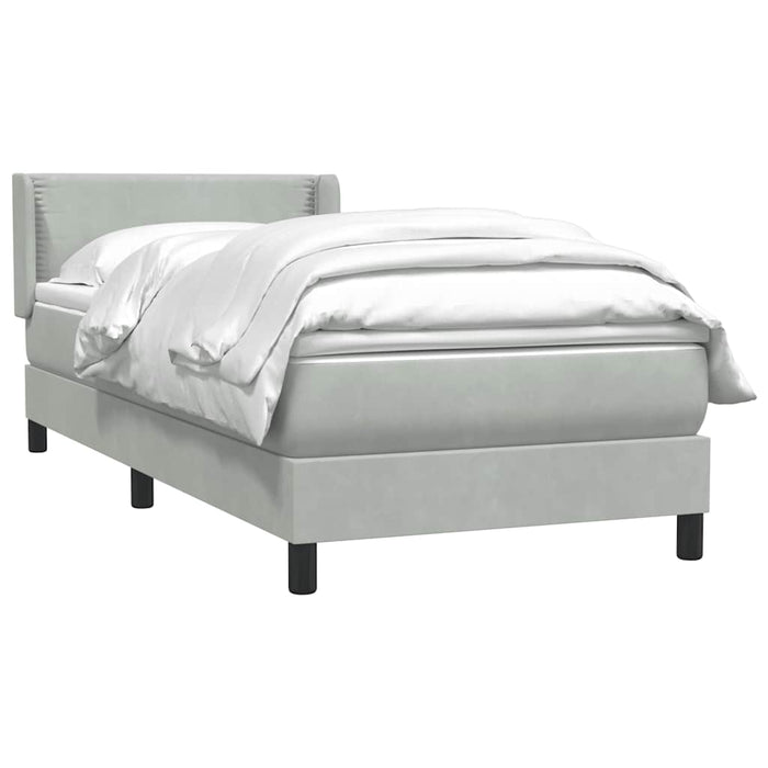 Pat box spring cu saltea, gri deschis, 90x220 cm, catifea - WALTI WALTI
