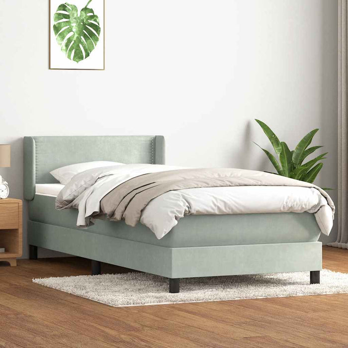 Pat box spring cu saltea, gri deschis, 90x220 cm, catifea - WALTI WALTI