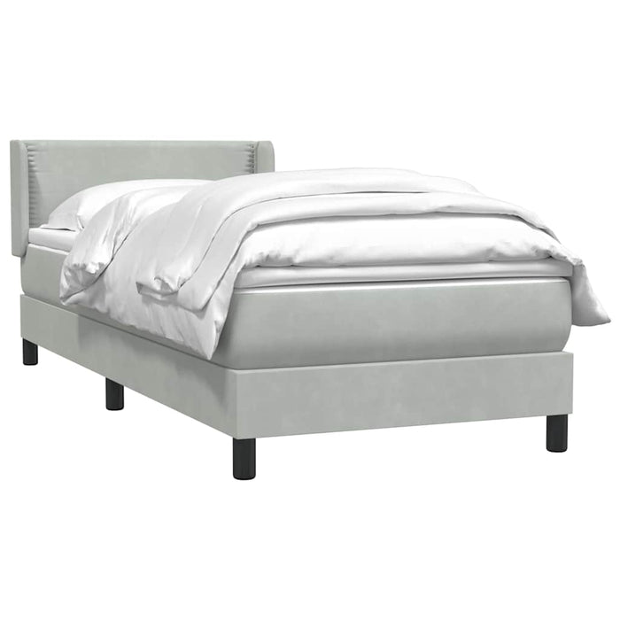 Pat box spring cu saltea, gri deschis, 100x220 cm, catifea WALTI