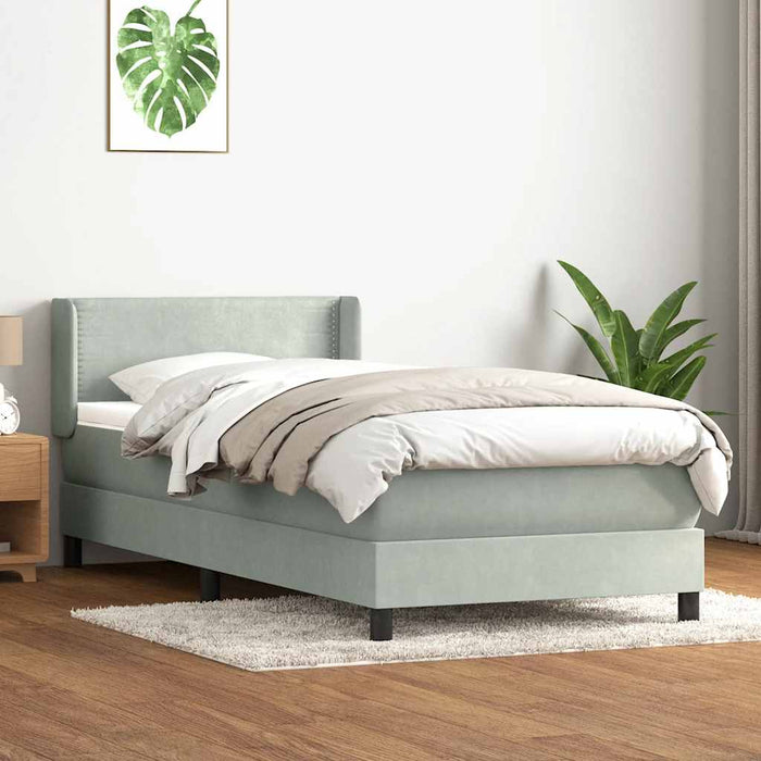 Pat box spring cu saltea, gri deschis, 100x220 cm, catifea WALTI