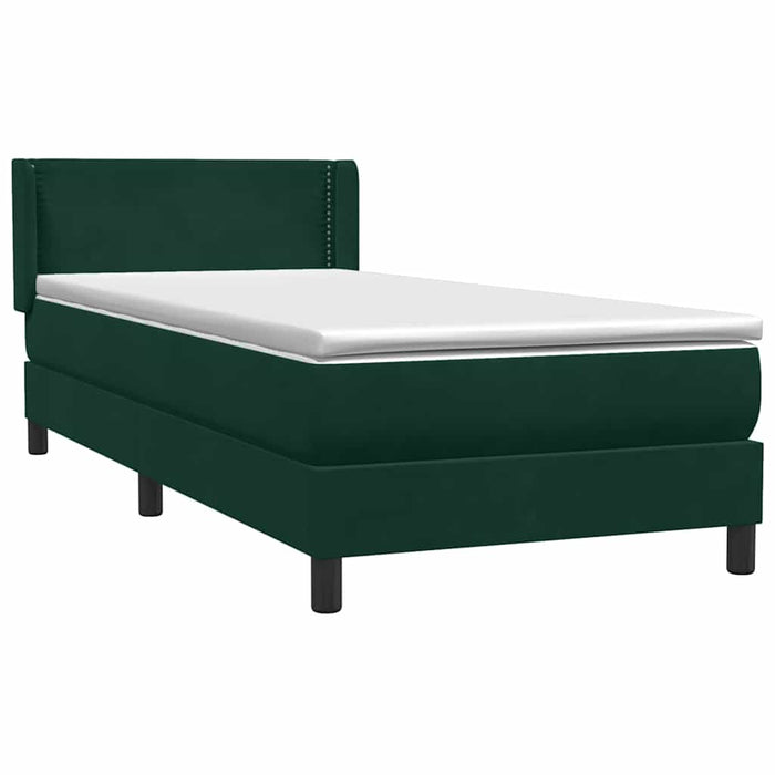 Pat box spring cu saltea, verde închis, 100x220 cm, catifea WALTI